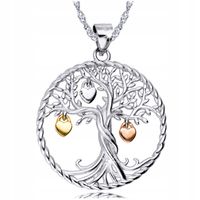 Srebrny Naszyjnik 925 Łańcuszek Drzewko Szczęścia Drzewo Życia Trzy Serca