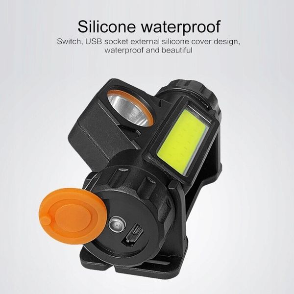 Mała lekka latarka czołowa nagłowna akumulatorowa LED T6+ moduł COB zdjęcie 5