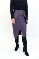 Śliwkowa Ołówkowa Spódnica Midi z Eko Skóry Wiązana S