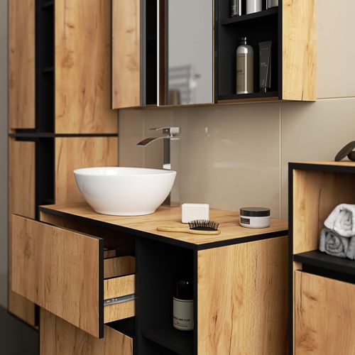 Szafka łazienkowa wisząca VAMI 35 cm 1 drzwi 3 półki - dąb craft czarny na Arena.pl