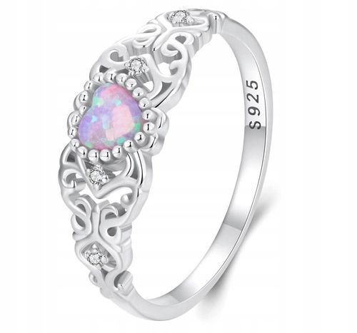 Pierścionek Srebrny 925 Z Opalem Ażurowy Z Opalem W Kształcie Serca r. 12 na Arena.pl