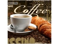 50X50CM OBRAZ MORNING COFFEE KAWA ROGALIK ŚNIADANIE BRĄZOWY DREWNO