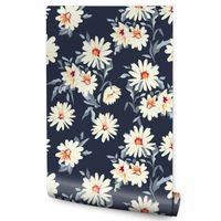 Tapeta Kwiaty Malowane Stokrotki Liście Dekoracja do Salonu