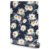 Tapeta Kwiaty Malowane Stokrotki Liście Dekoracja do Salonu