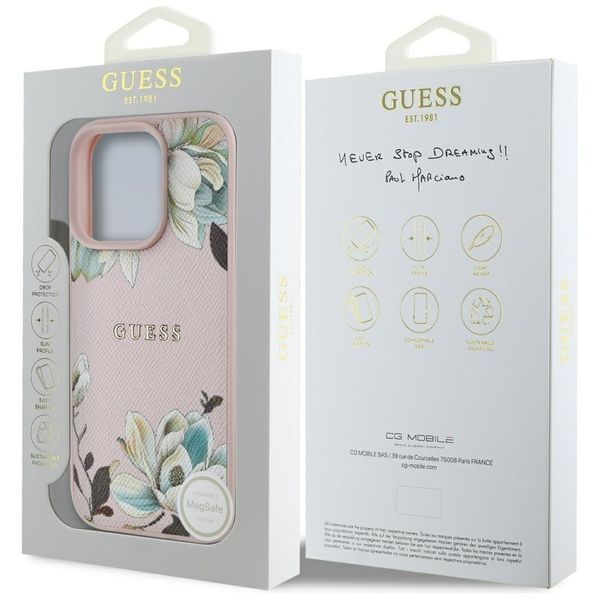 Etui Guess Grained Printed Flower Pattern MagSafe do iPhone 16 Pro różowy zdjęcie 8