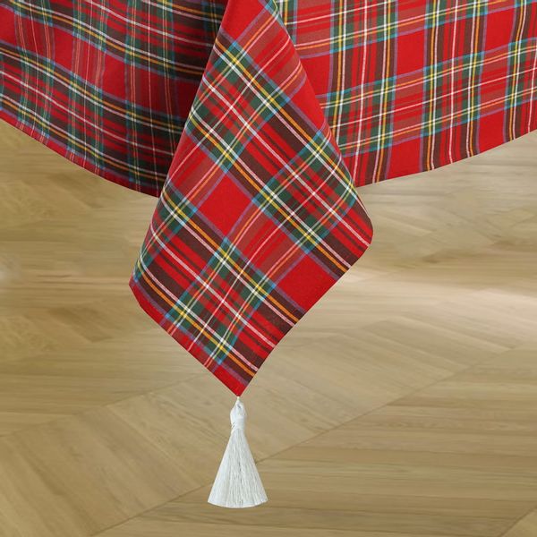 Obrus Świąteczny 138x140 w Kratę Czerwoną Włoski Look zdjęcie 8