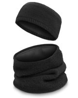 DWUSTRONNY Komplet Damski OPASKA i KOMIN Zestaw Zimowy z Polarem CZARNY