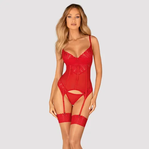 obsessive ingridia komplet koronkowy gorset i stringi czerwony m/l na Arena.pl
