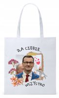 Mateusz Morawiecki Pis Torba Eco Biała Shopper Z Nadrukiem Ze Zdjęciem