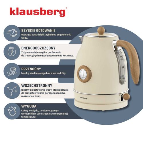 czajnik elektryczny 1,7l z termometrem klausberg kb-9006 retro na Arena.pl