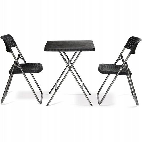 ZESTAW BISTRO 3W1 STÓŁ + 2 KRZESŁA IMITACJA RATTANU ZESTAW BALKONOWY CZARNY na Arena.pl