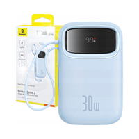 Power bank 10000mAh QPow 2 30W z wbudowanymi kablami USB-C - niebieski
