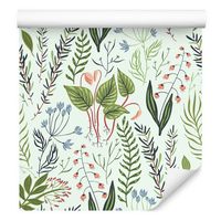 Tapeta liście rośliny kwiaty zioła do jadalni