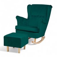 Turkusowy Fotel Bujany Uszak + Podnóżek + Poduszka