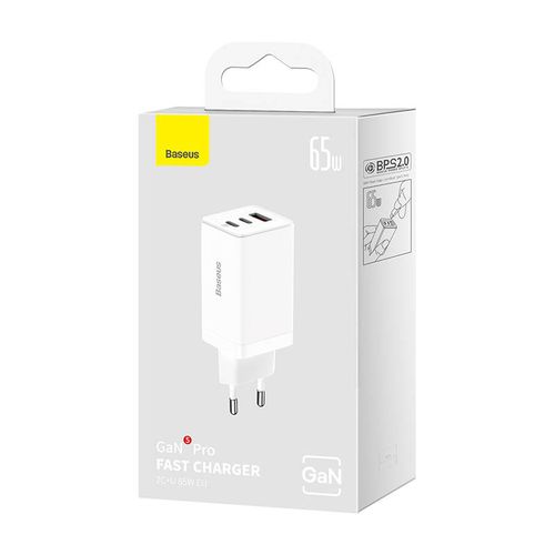 ładowarka sieciowa baseus gan5 pro 2xusb-c + usb, 65w (biała) na Arena.pl