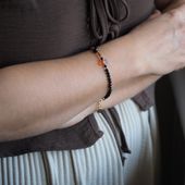 Bransoletka - Turmalin czarny, Bursztyn, Granat brązowy i srebro złocone