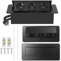 gniazdo wpuszczane chowane w blat potrójne stalowe czarne gniazdo meblowe