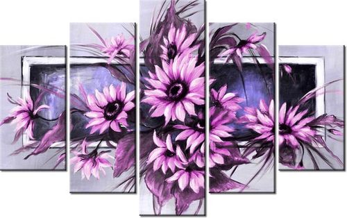 70 100CM OBRAZ 5 ELEM SŁONECZNIKI FIOLECIE DRUK PŁÓTNO na Arena.pl