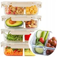 4 x Pojemniki szklane dzielone z przegrodami i uszczelką LUNCH BOX zestaw