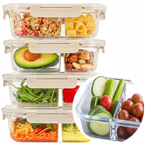4 x Pojemniki szklane dzielone z przegrodami i uszczelką LUNCH BOX zestaw na Arena.pl