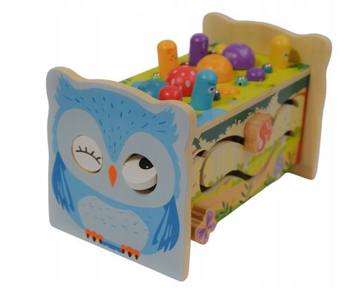 SORTER DREWNIANY WBIJAK KOSTKA CYMBAŁKI GRA UKŁADANKA KLOCKI MONTESSORI SOW na Arena.pl