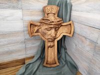 Płaskorzeźba drewniana krzyż Jezus na krzyżu INRI bierzmowanie 40cm