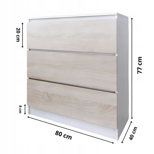Komoda Do Salonu Sypialni 3 Szuflady 80 Zoe Biała Dąb Sonoma na Arena.pl