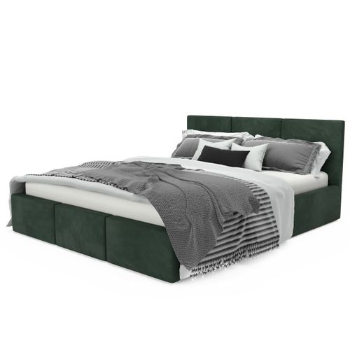 ŁÓŻKO TAPICEROWANE 140x200 ŁÓŻKO PODWÓJNE Z POJEMNIKIEM BUTELKOWA ZIELEŃ na Arena.pl