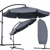 PARASOL OGRODOWY 350cm SKŁADANY NA WYSIĘGNIKU WODOODPORNY + POKROWIEC SZARY