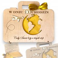 Prezent na urodziny DREWNIANA KARTKA GRAWER personalizowana walizka