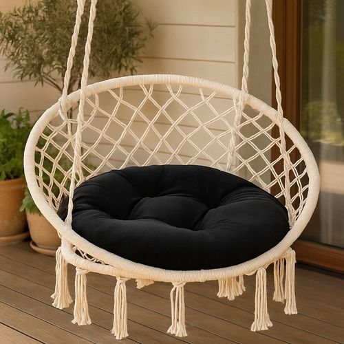 Poduszka na bocianie gniazdo okrągła aksamitna 60 cm CZARNA gruba huśtawka na Arena.pl