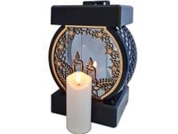 ZNICZ LAMPION NA GRÓB KOŁO RTN ŚWIĘTA RAMA ZŁOTO+ŚWIECA LED BIAŁA