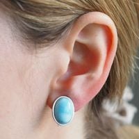 Klipsy - Larimar owalny w srebrze