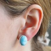 Klipsy - Larimar owalny w srebrze