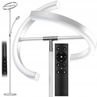 Lampa Stojąca LED Podłogowa Srebrna do Salonu Z Pilotem i Elastyczną