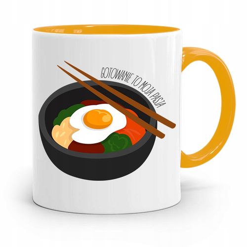 Kubek Żółty Dla Kucharza Gotowanie To Moja Pasja Z Nadrukiem Ze Zdjęciem na Arena.pl