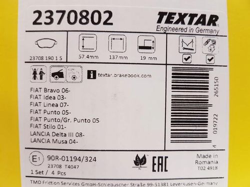 TEXTAR KLOCKI HAMULCOWE PRZÓD FIAT LINEA STILO na Arena.pl