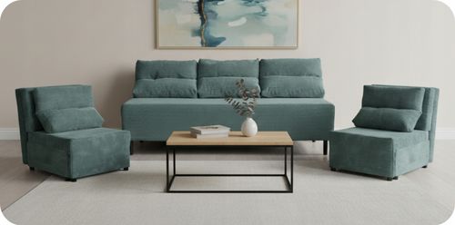 Zestaw KIMO funkcja spania sofa fotele Family Meble turkusowy Anafi sztruks na Arena.pl