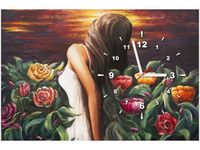 60CM 40CM ZEGAR OBRAZ KOBIETA WŚRÓD KWIATÓW DRUK PŁÓTNO RAMA
