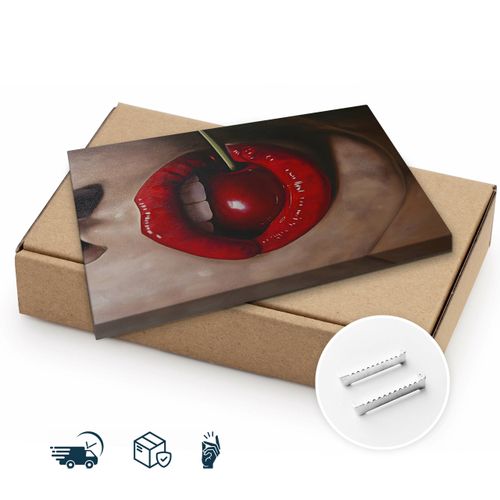 Obraz Canvas Czerwone Kobiece Usta Portret Wiśnia Abstrakcja 60cm x 90cm na Arena.pl