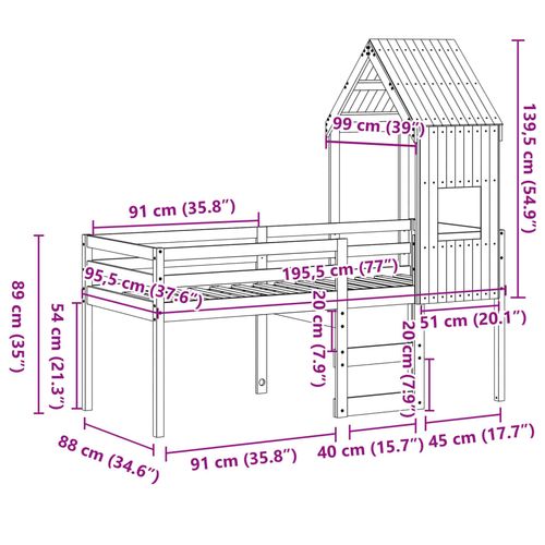Wysokie łóżko z daszkiem, woskowy brąz, 90x190 cm, sosnowe na Arena.pl