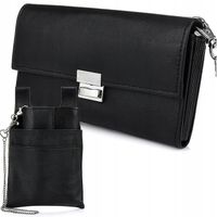 Portfel skórzany duży etui kabura na pas czarny zestaw kelnerski na łańcuch