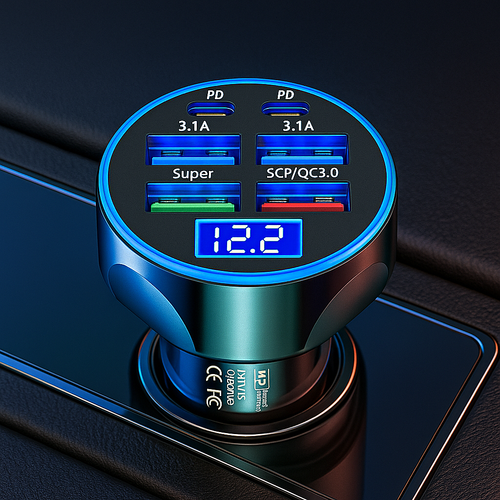 SZYBKA ŁADOWARKA SAMOCHODOWA 6X USB USB-C QC 3.0 KABEL USB 3W1 LIGHTNING na Arena.pl