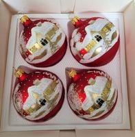 ZESTAW 4 BOMBEK SZKLANYCH 8CM RĘCZNIE DEKOROWANE CZERWONE