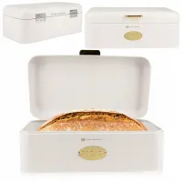 CHLEBAK BIAŁY POJEMNIK NA PIECZYWO BUŁKI CHLEB METALOWY ZAMYKANA POKRYWA