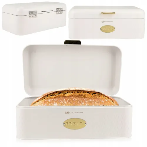 CHLEBAK BIAŁY POJEMNIK NA PIECZYWO BUŁKI CHLEB METALOWY ZAMYKANA POKRYWA na Arena.pl