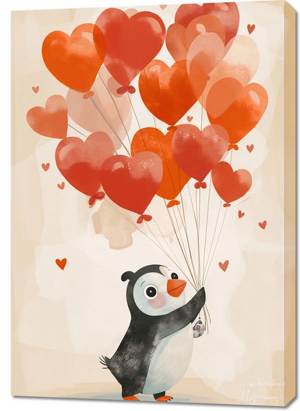 Obraz 70x100cm Pingwinek z Balonami zdjęcie 1
