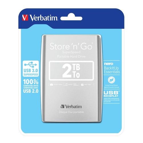 Dysk zewnętrzny Verbatim 2TB Store 'n' Go 2.5" 5400 USB 3.0 srebrny na Arena.pl