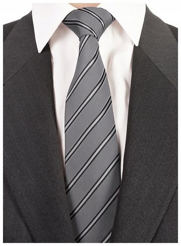 ŻAKARDOWY Krawat Męski w Paski Szary STALOWY RC03 na Arena.pl