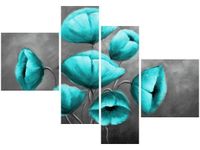 100 70CM OBRAZ 4 ELEM NIEBIAŃSKIE KWIATY DRUK PŁÓTNO RAMA